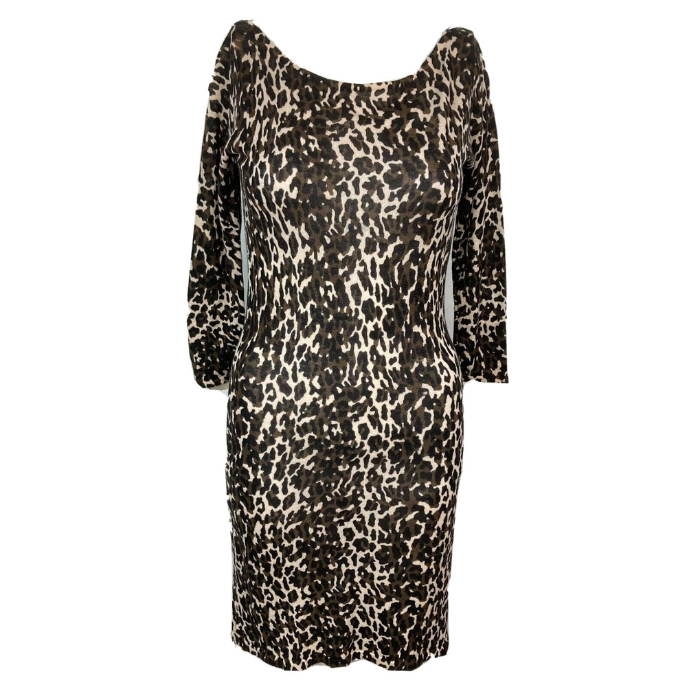 French Connection Dress Womens Sz 4 Brown Beige Leopard Long Sleeve Wool Sweater
